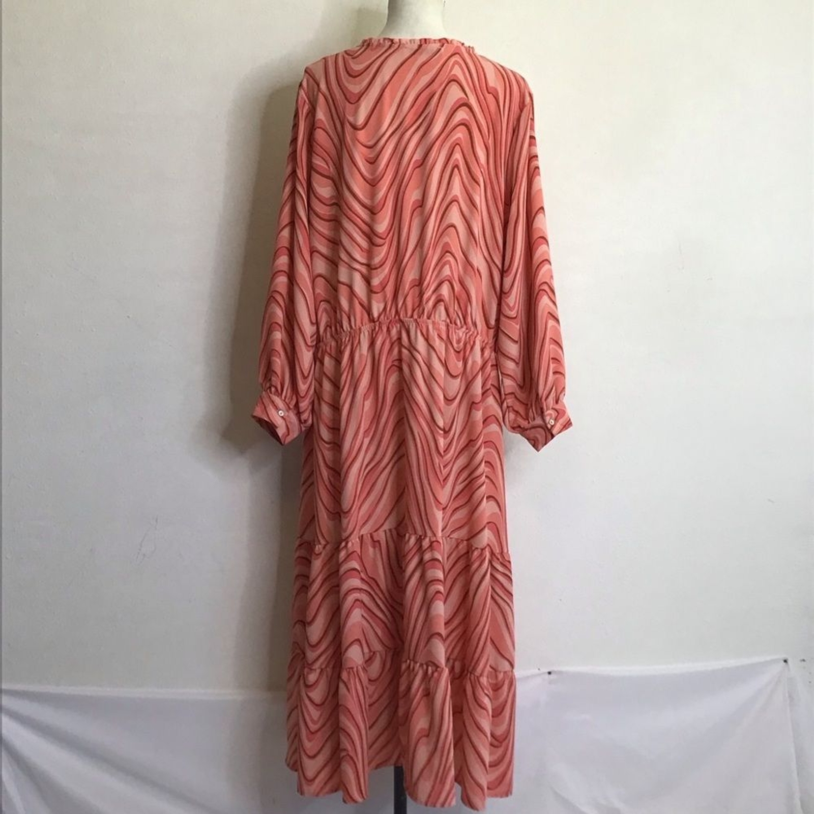 Black Tape Women Pink Multicolored V-Neck Bishop Sleeve Ruffle Event Sundress 3X