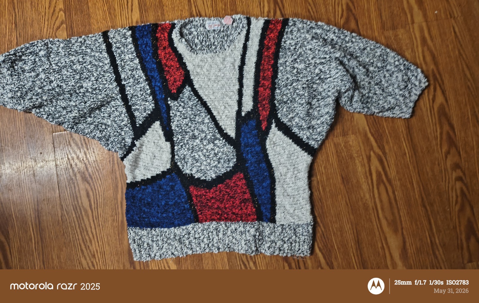 ​Vintage 80s B.A. Starr Abstract Geometric Batwing Sweater Shimmer Knit Korea