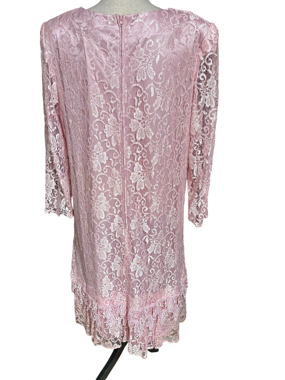 Vintage LADY HELENE Pink Lace Overlay Dress Layered Hem