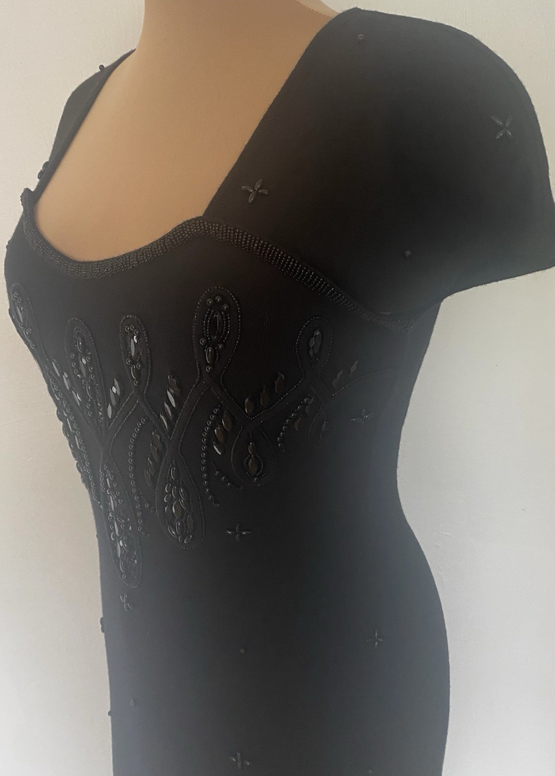 Vintage 90s CASUAL CORNER Beaded Sweater Dress *Medium* Wool Blend Embellished