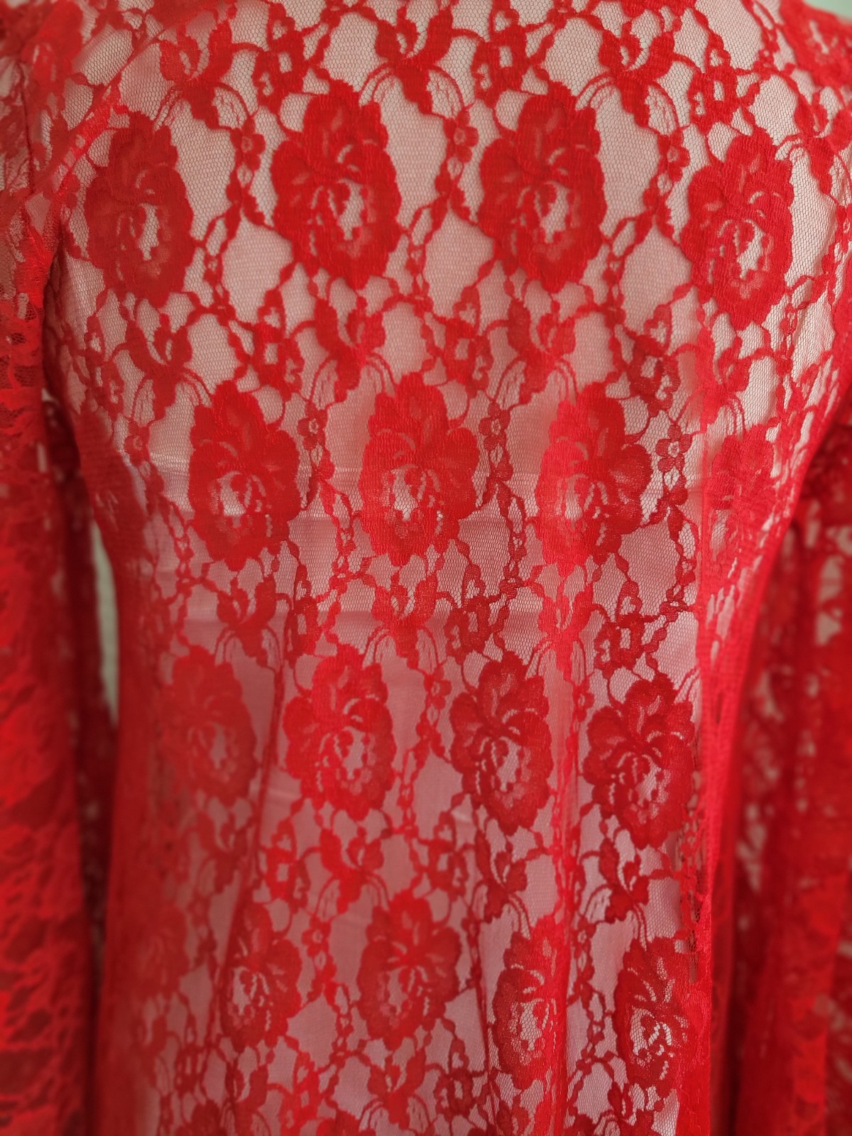 Vintage Glydons Red Lace – Kimino – Maxi Robe – Duster- Festival Outfit – Small