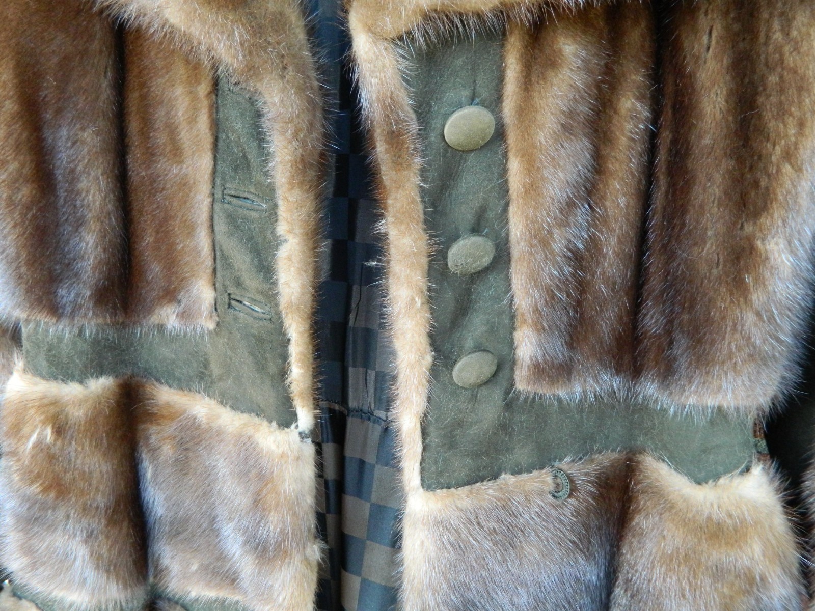Vintage Real Mink Fur & Suede Metal Belted Coat Mod Paneled Design AS IS Medium