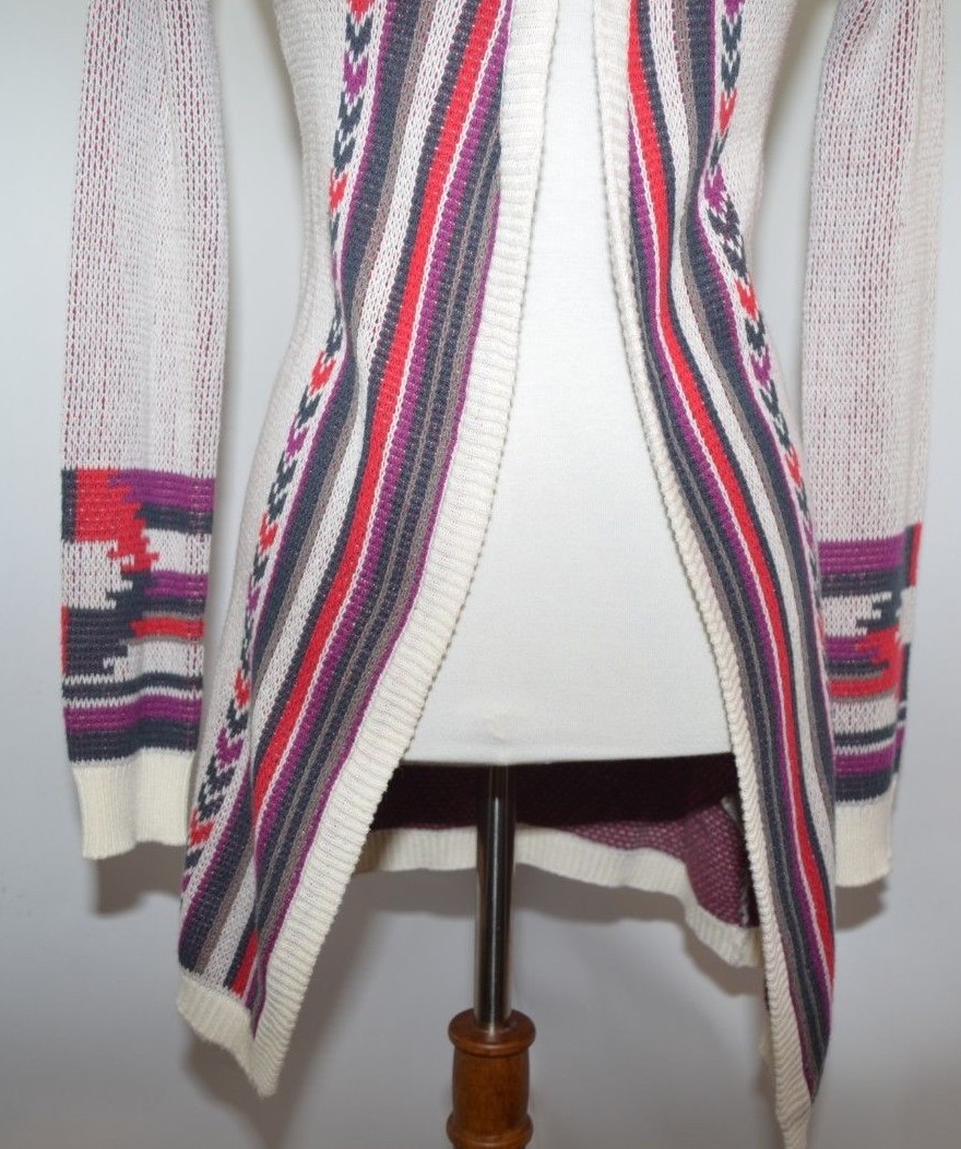 EUC Designers Closet Billabong Ivory Multi Color Open Knit Cardigan Womens S