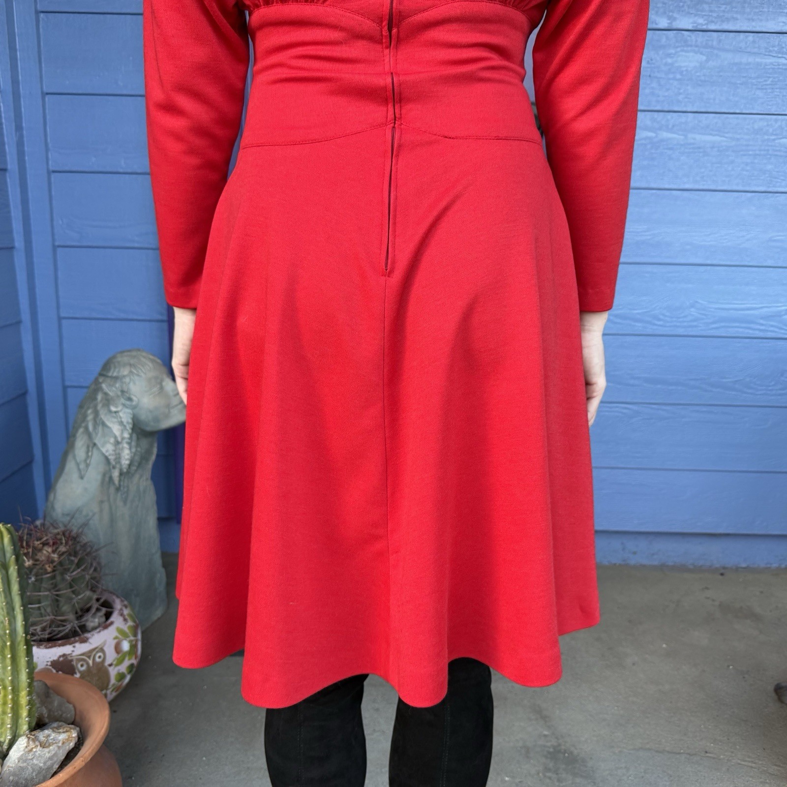 Red Studio E vintage 80s 90s Midi dress long sleeves Size Small Holiday Party