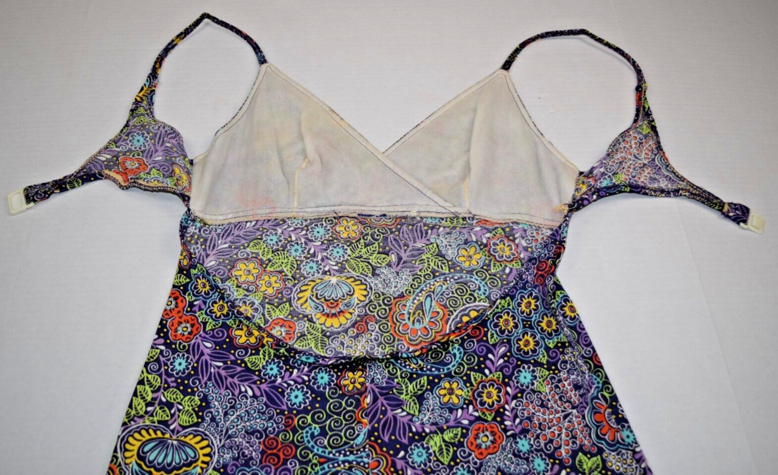 VTG Pool Dress Size S/M 70s Psychedelic Blue Purple Orange Flower Power Stretch