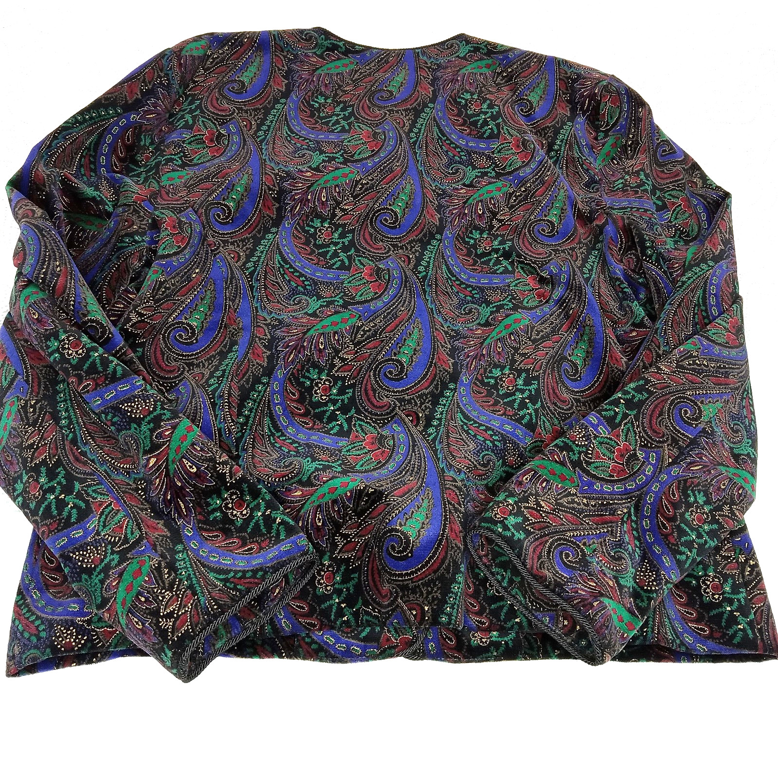 Tan Jay Velour Velvet Jacket Womens XL Paisley Lined Baroque Design Vtg 80s NWOT