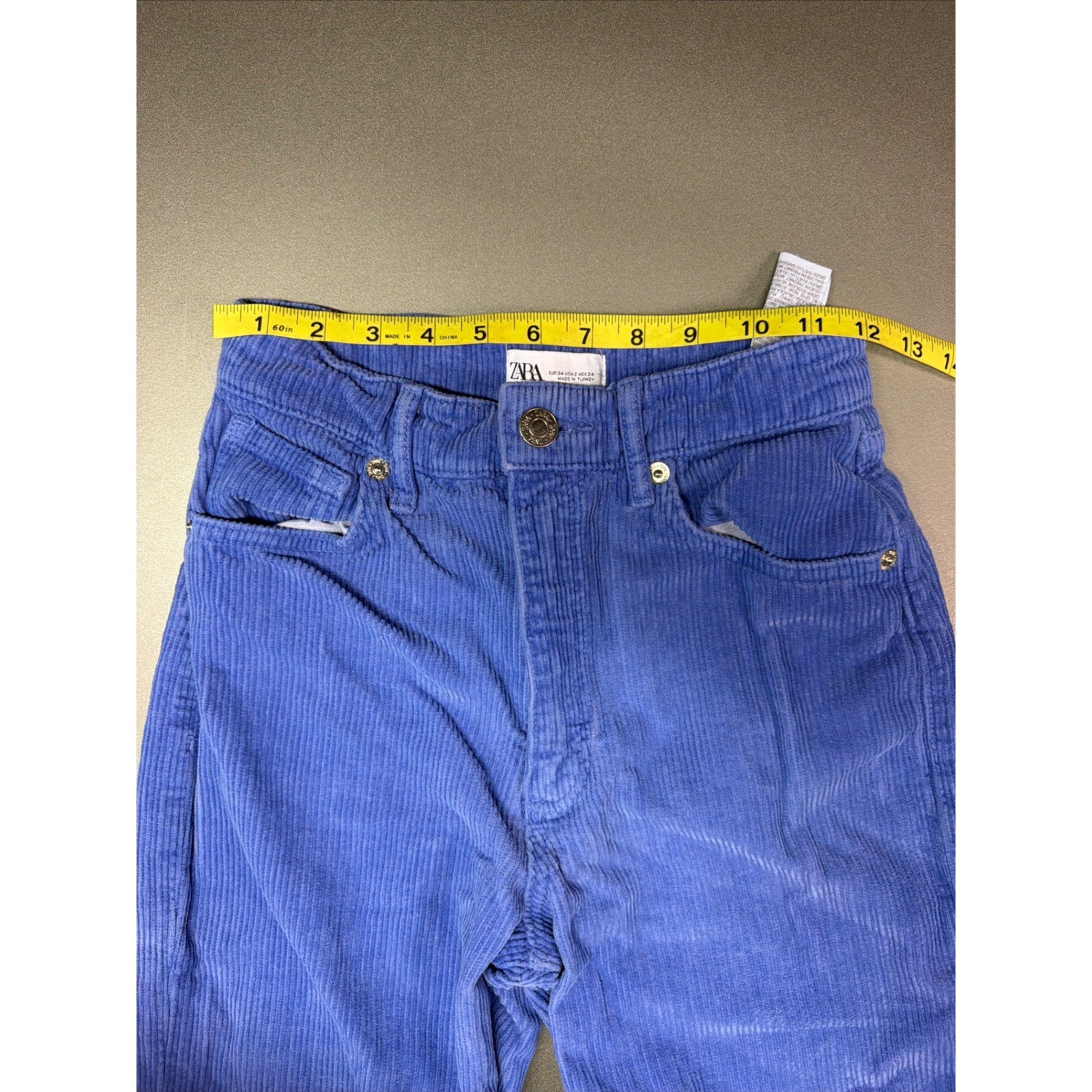 ZARA Corduroy Pants Women’s 24X30 Blue Wide Leg High Waist Retro Style Turkey