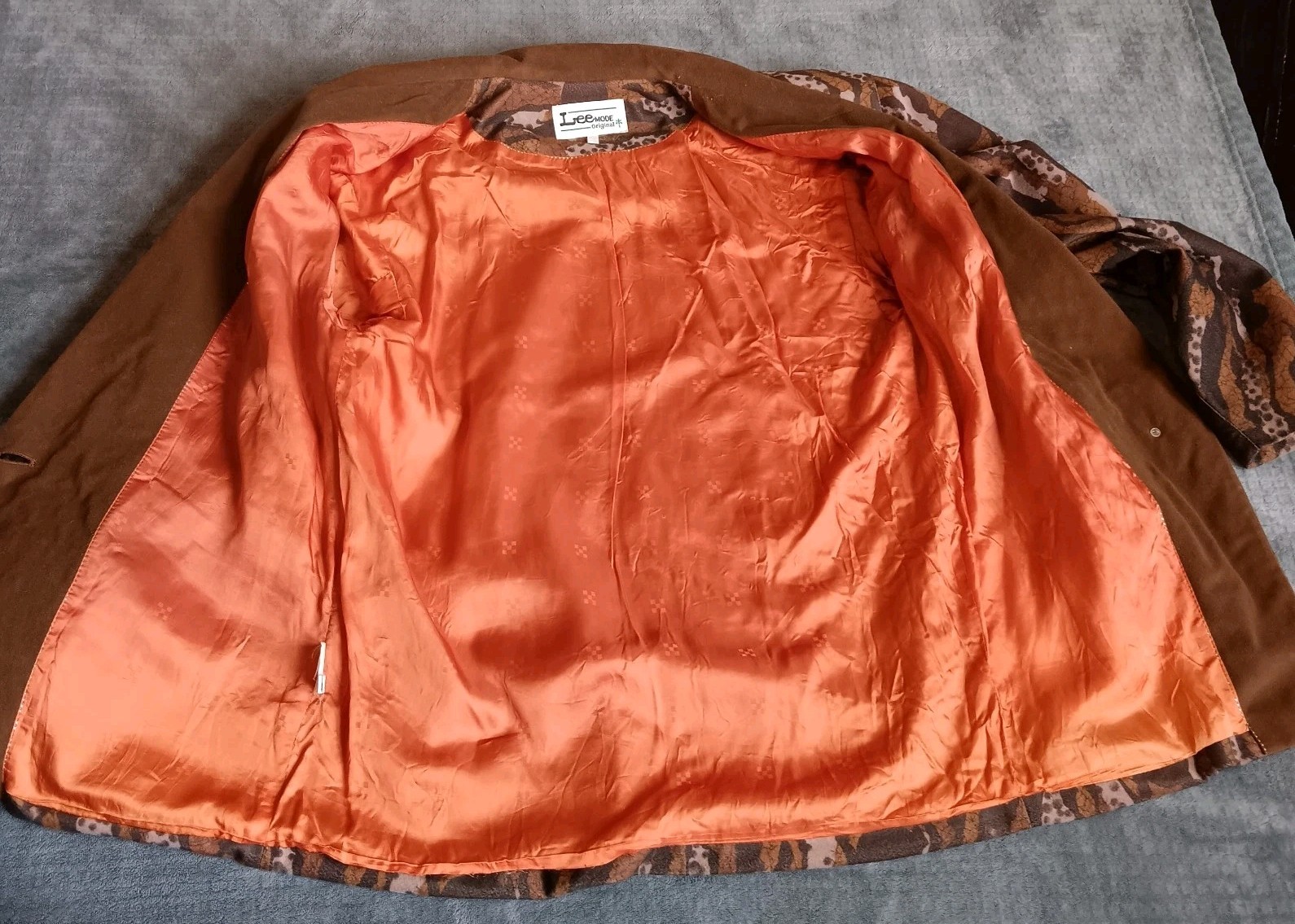 Vintage Lee Camo Tree Bark 2 Piece Jacket Skirt Suit Set Brown Velvety Artsy