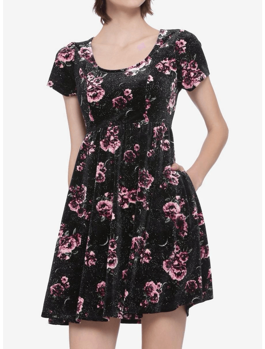 Hot Topic Roses & Moons Velvet Dress (Med)