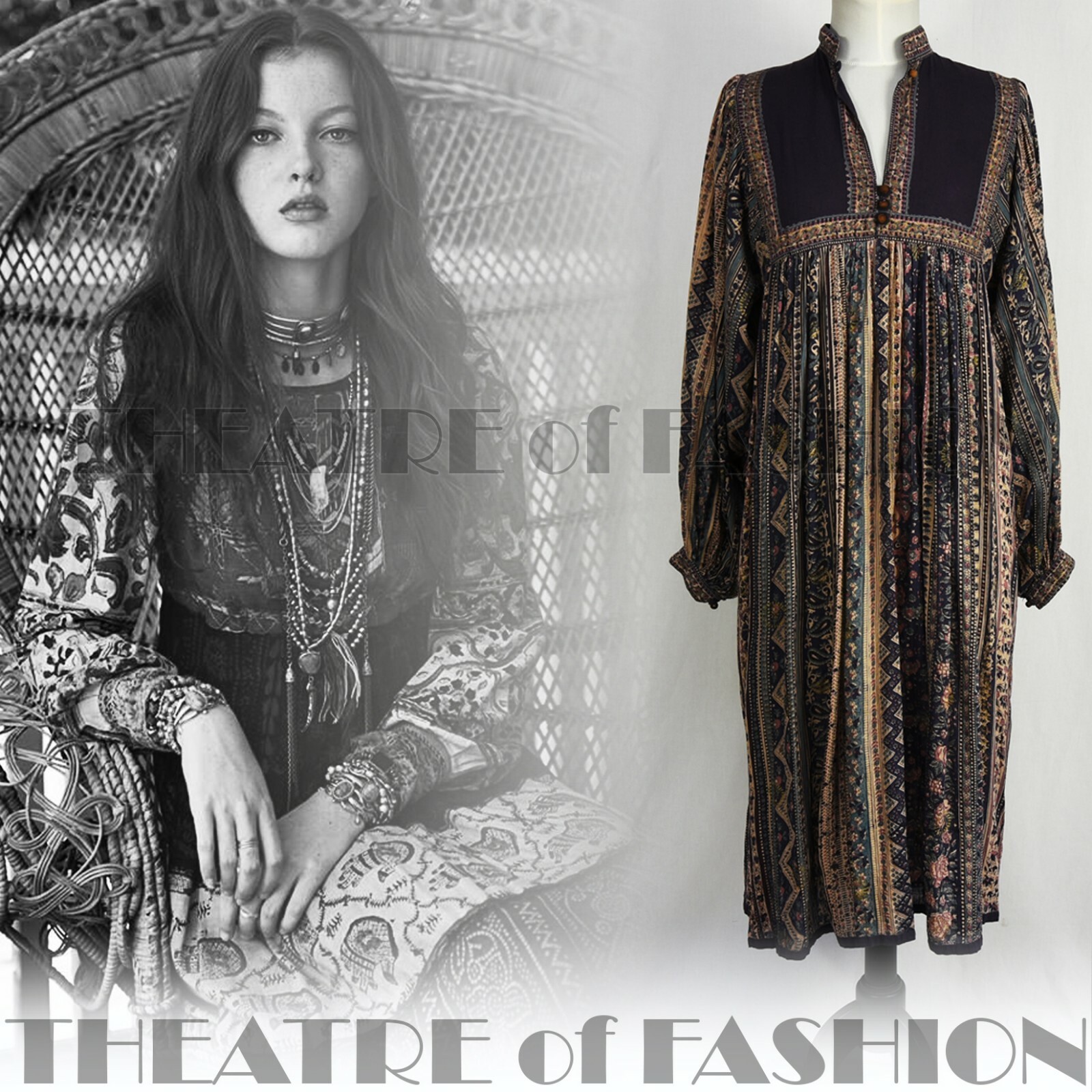 DRESS INDIAN PHOOL WEDDING 70s VINTAGE KAFTAN BOHO HIPPY-LUXE GODDESS M L XL XXL