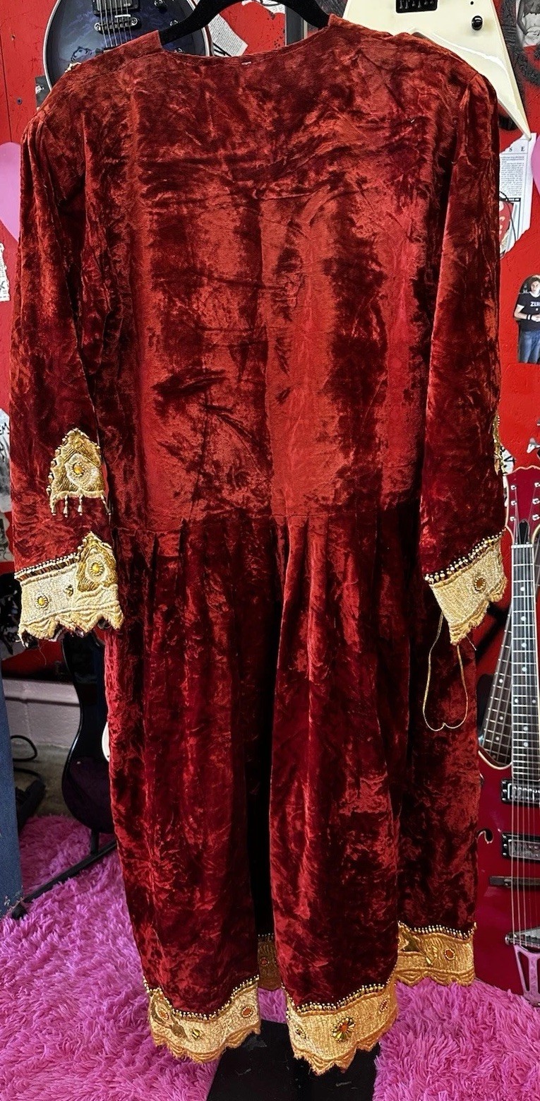Handmade Women’s Red Velvet Gown Embroidered Beaded 1960’s Vintage Regal Costume