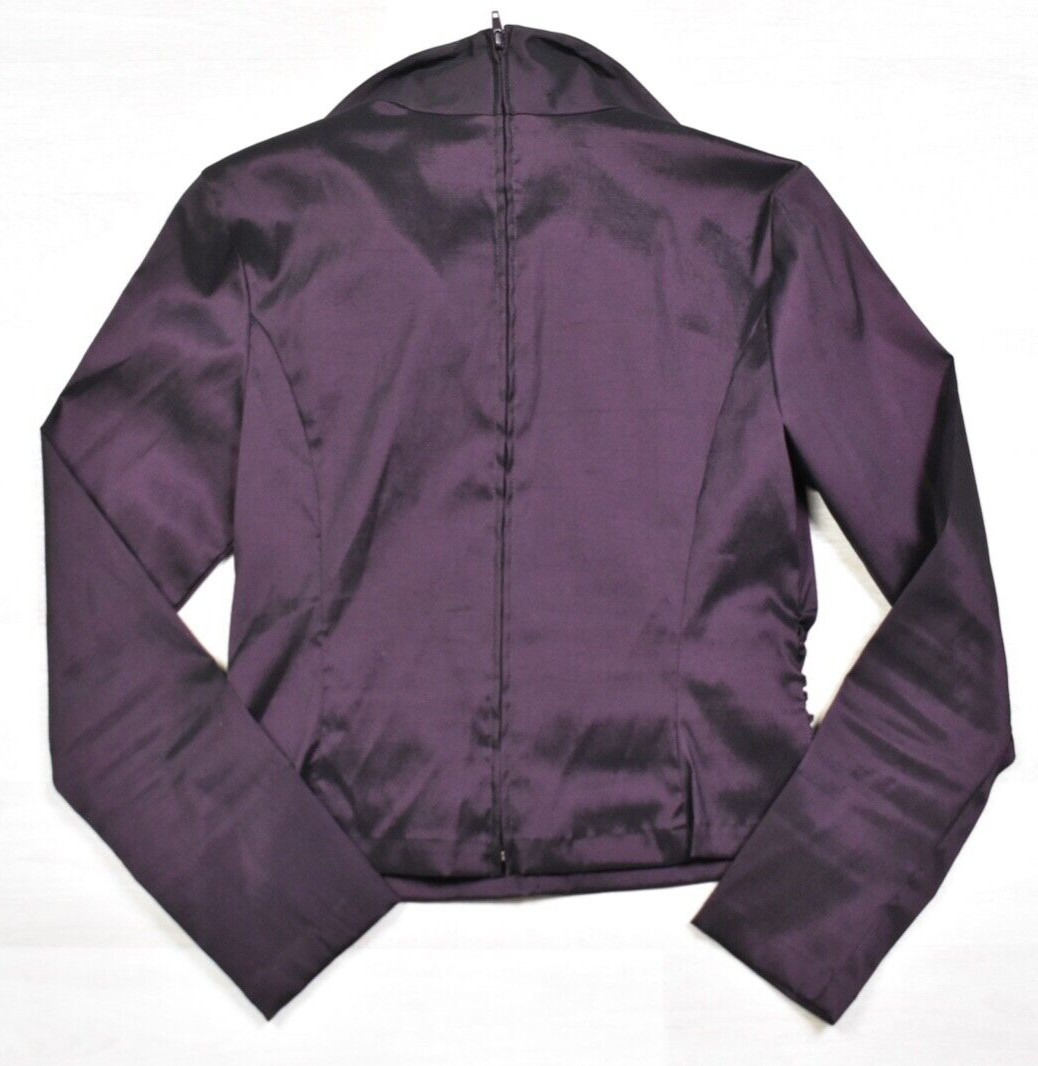90s Tadashi Shoji Designer Blouse Top Purple Cyber Couture Collar SZ 8 VTG Y2K