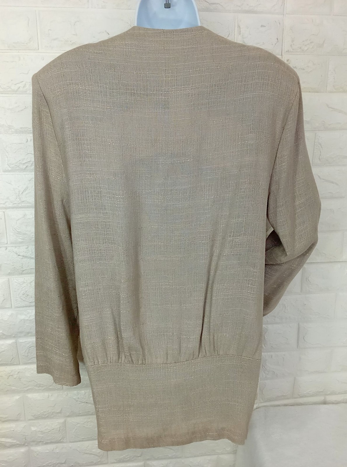 Vintage ’80s Domestic USA Rayon/Flax Blazer Jacket Shoulderpads Lace Brooch (10)