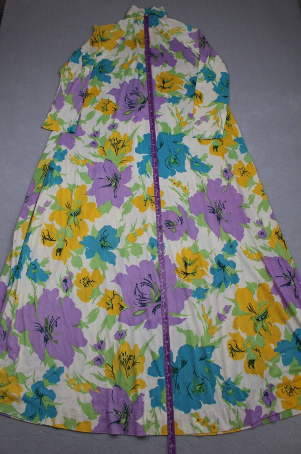 Vintage Lingerie Nightgown Womens Small Maxi Purple Yellow Floral Acetate 1960s
