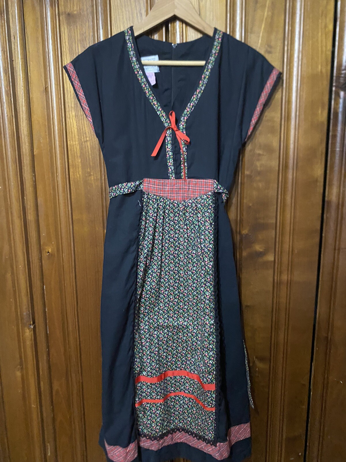 Sz 9/10 TRIVIA by CHARM of HOLLYWOOD Black Floral Ladies Dress Tie Back Vintage