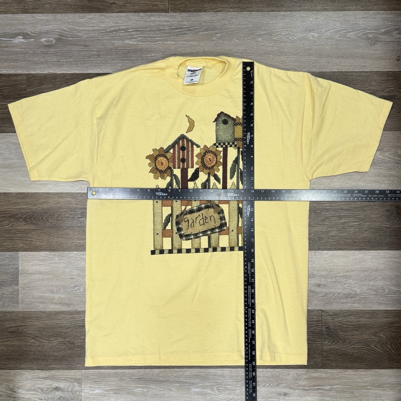 NWOT! Vtg Jerzees T Shirt Women’s Sz Large Yellow Birdhouses Flowers USA Made