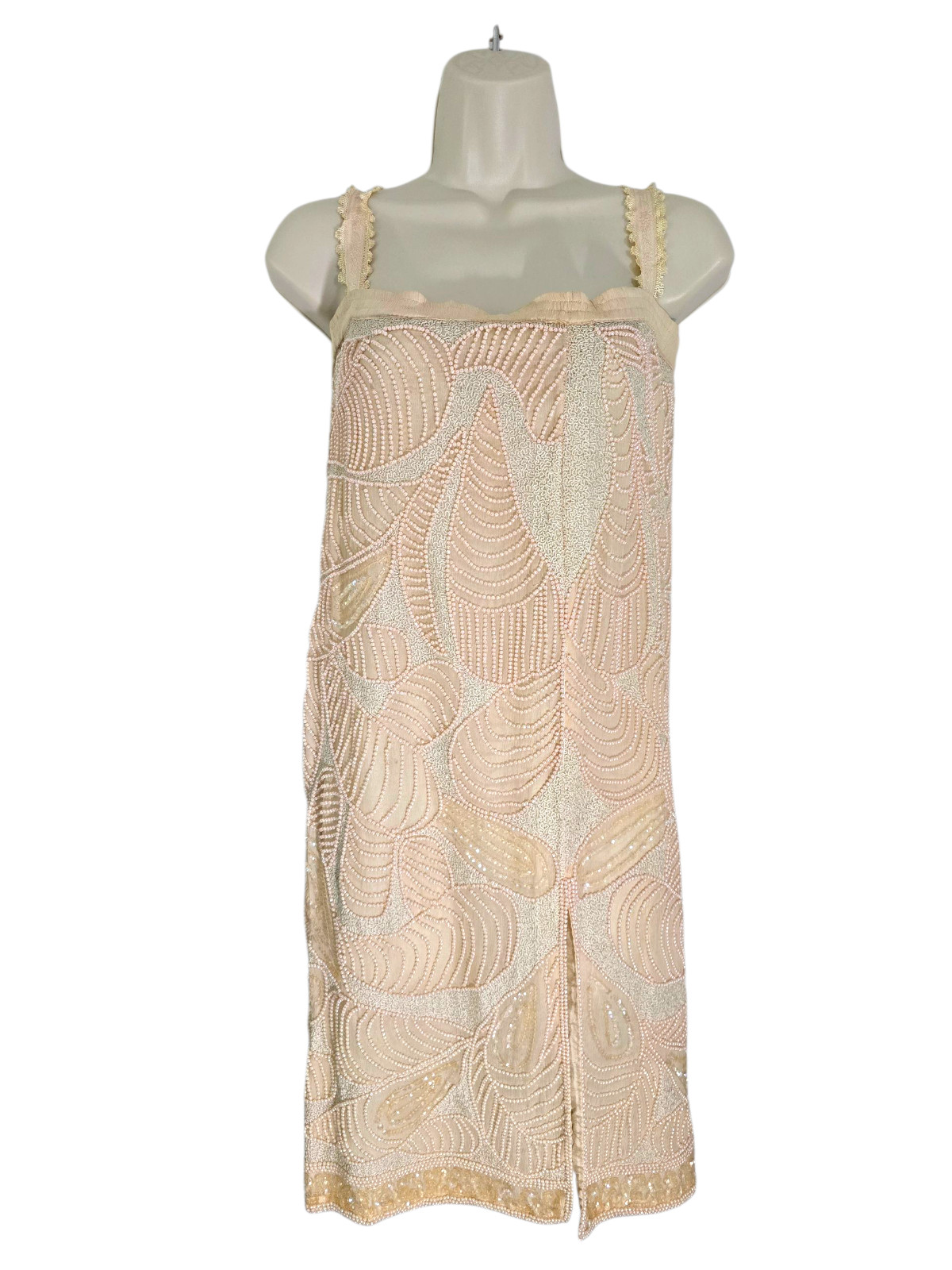 Judith Ann Creations Women’s Vintage Peach Beaded Sequin Silk Dress Size M