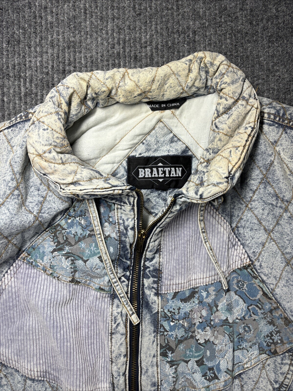Vintage Braetan 80s Acid Wash Denim Patchwork Quilted Jacket Sleeve Medium Retro