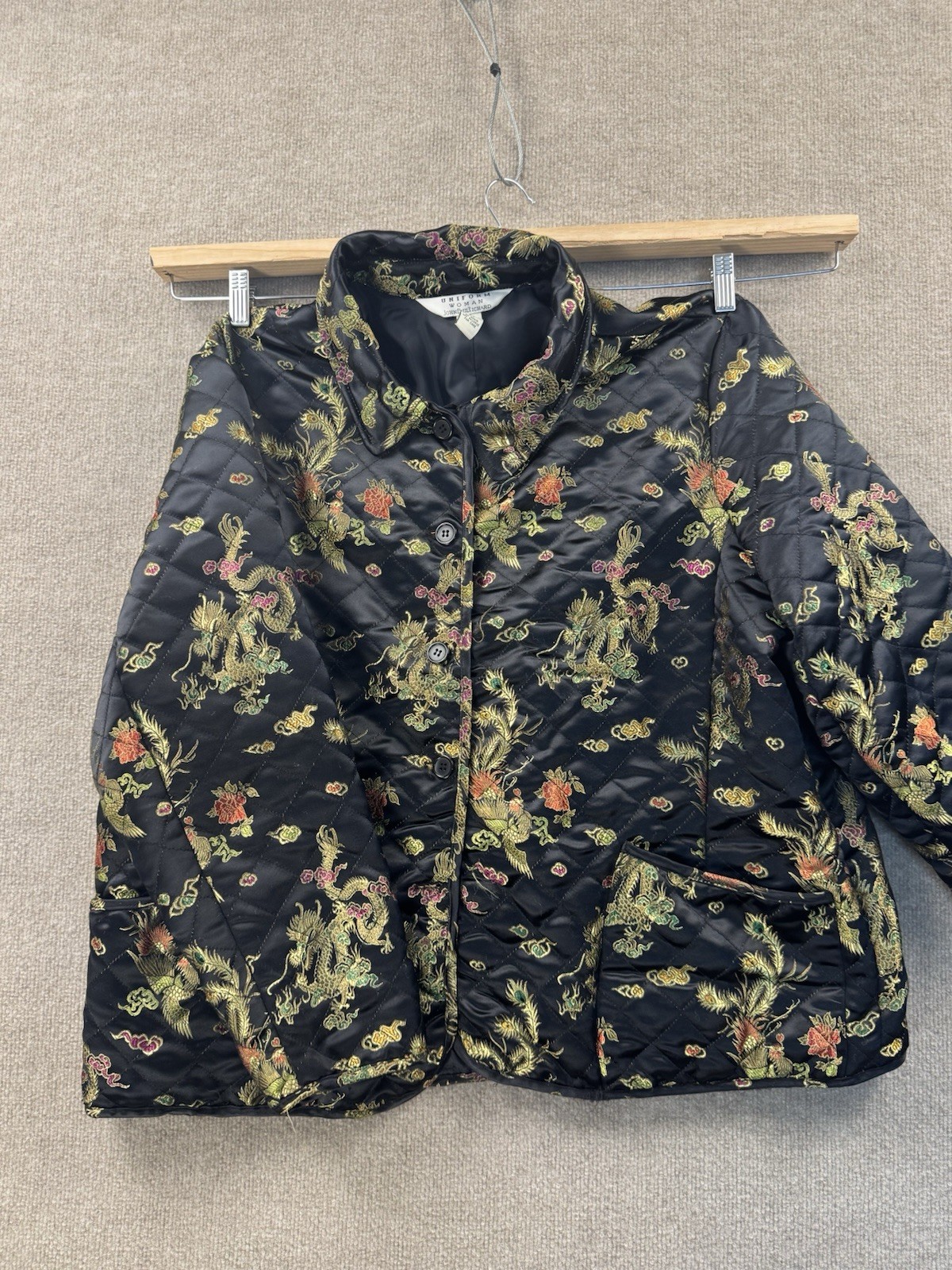 Vintage 90s Uniform John Paul Richard Quilted Dragon Phoenix Jacket Brocade 2X