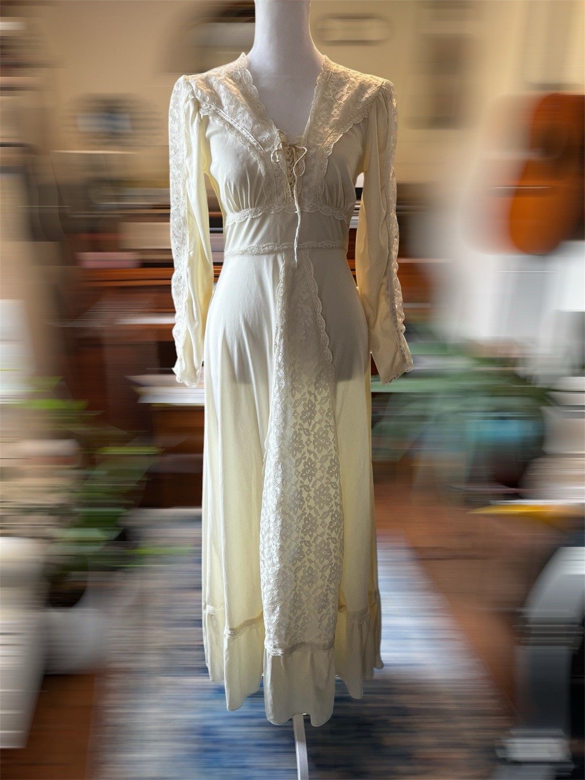 1970s Cream Prairie Style Wedding Dress
