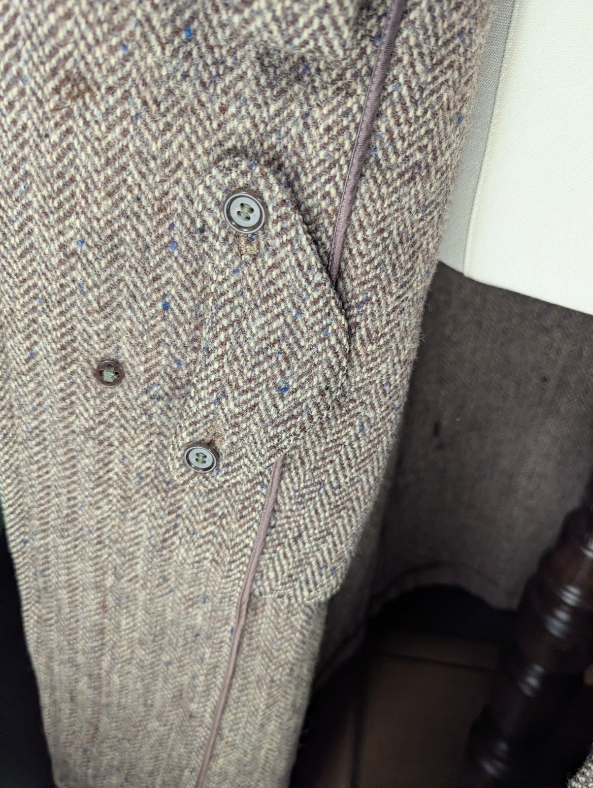 Vtg 1950s John Wanamaker Coat 100% Wool Harris Tweed Handwoven Scotland Brown XL