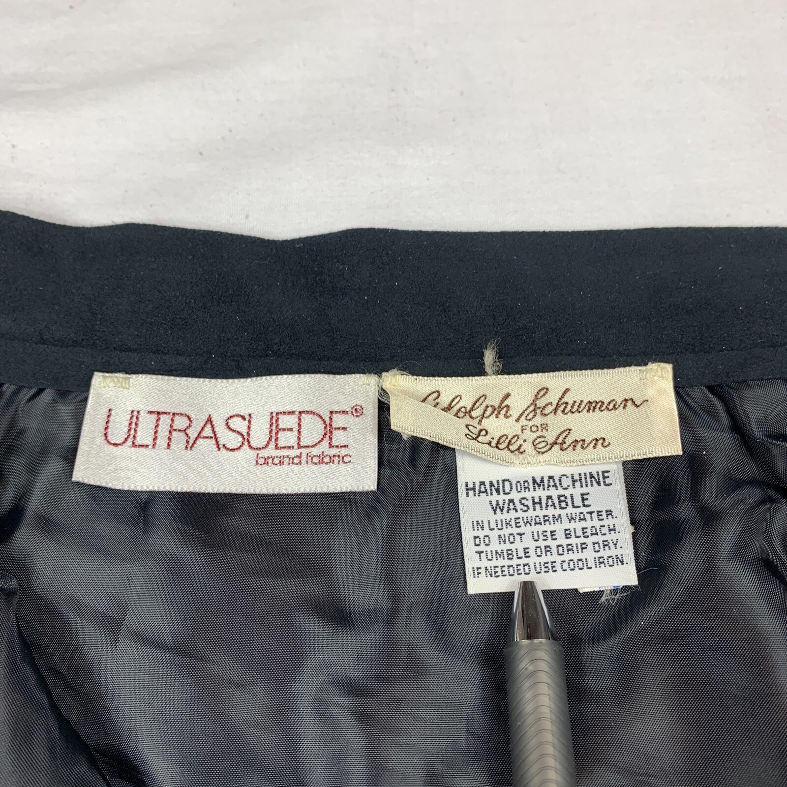 Vintage 80s 90s Adolph Schuman Lilli Ann Womens Ultra Suede Suit Size 10 Black