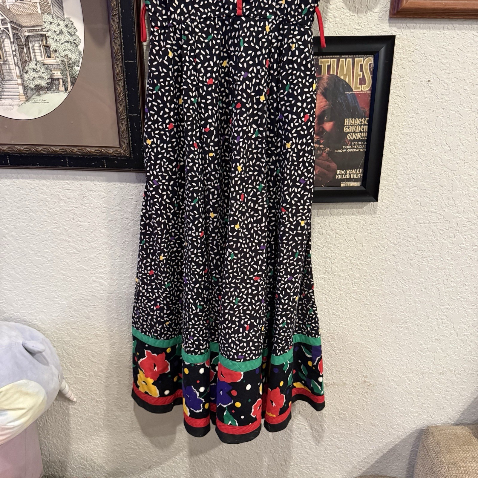 Vintage 80s RARE Choon California Dress Full Skirt Pockets Size 8 Colorful Twirl