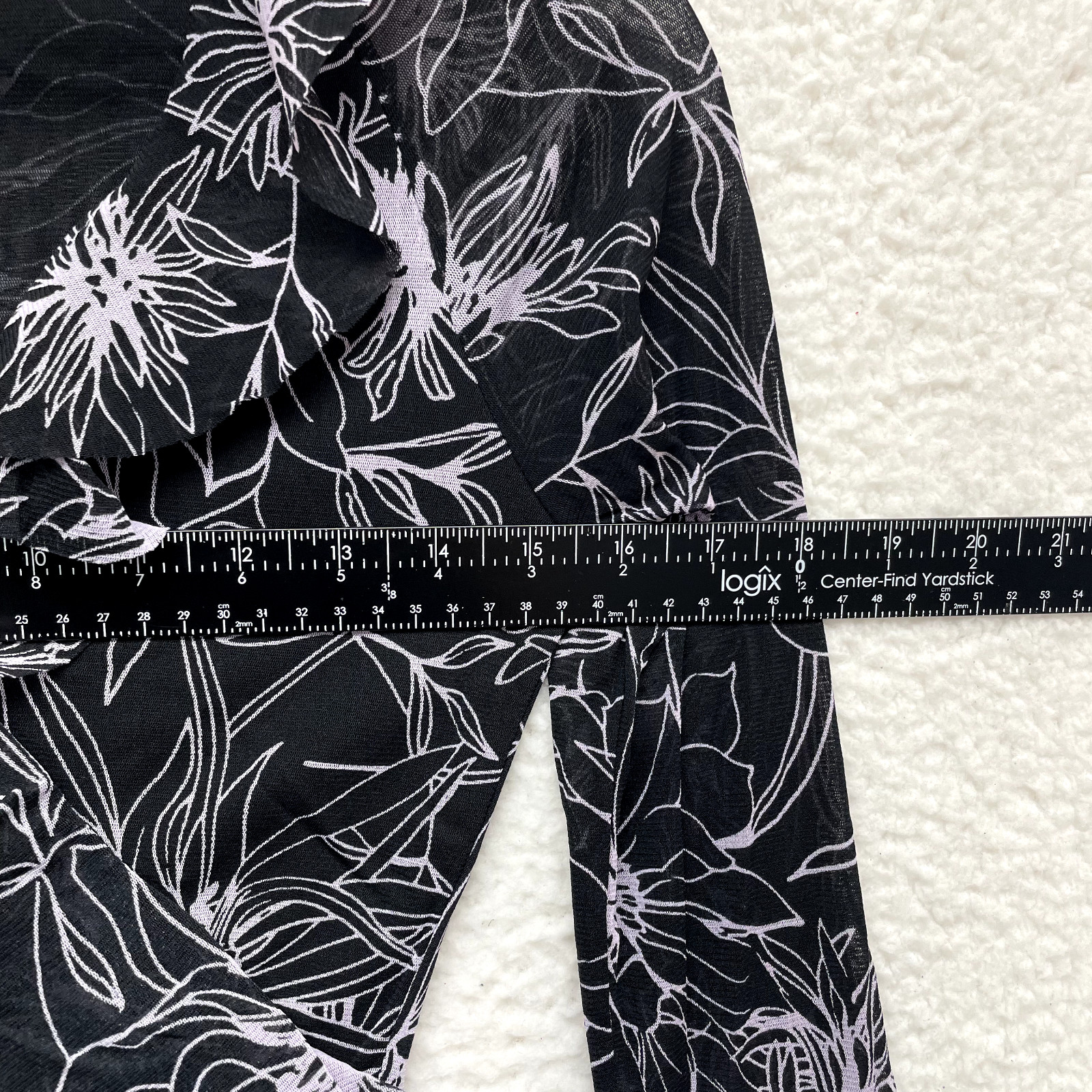 Y2K Vintage Mesh Top Small Black Floral Boho Fairy Grunge Corpcore Office