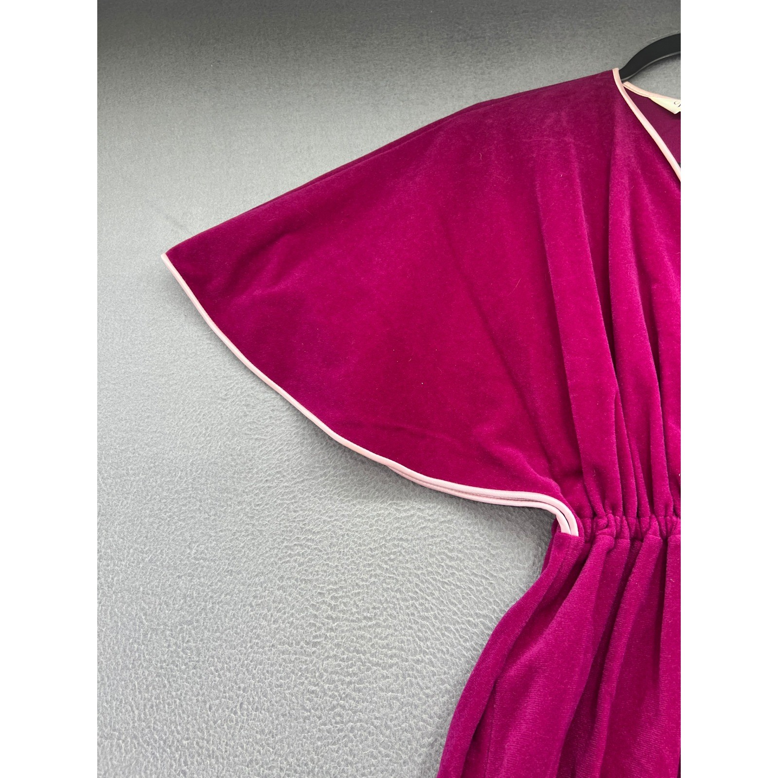 Vintage Vanity Fair Velour Kaftan Robe Magenta Pink Flutter Sleeve Maxi Dress XS