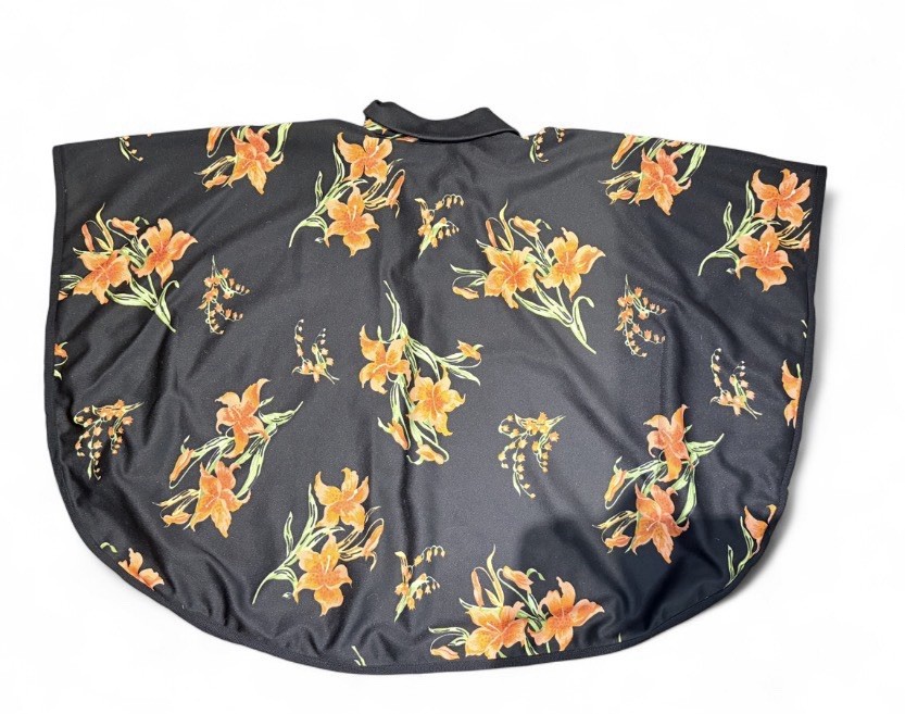 Vintage 70s Floral Smock Top OSFM Half Zip Polyester Black Orange Festival Mod