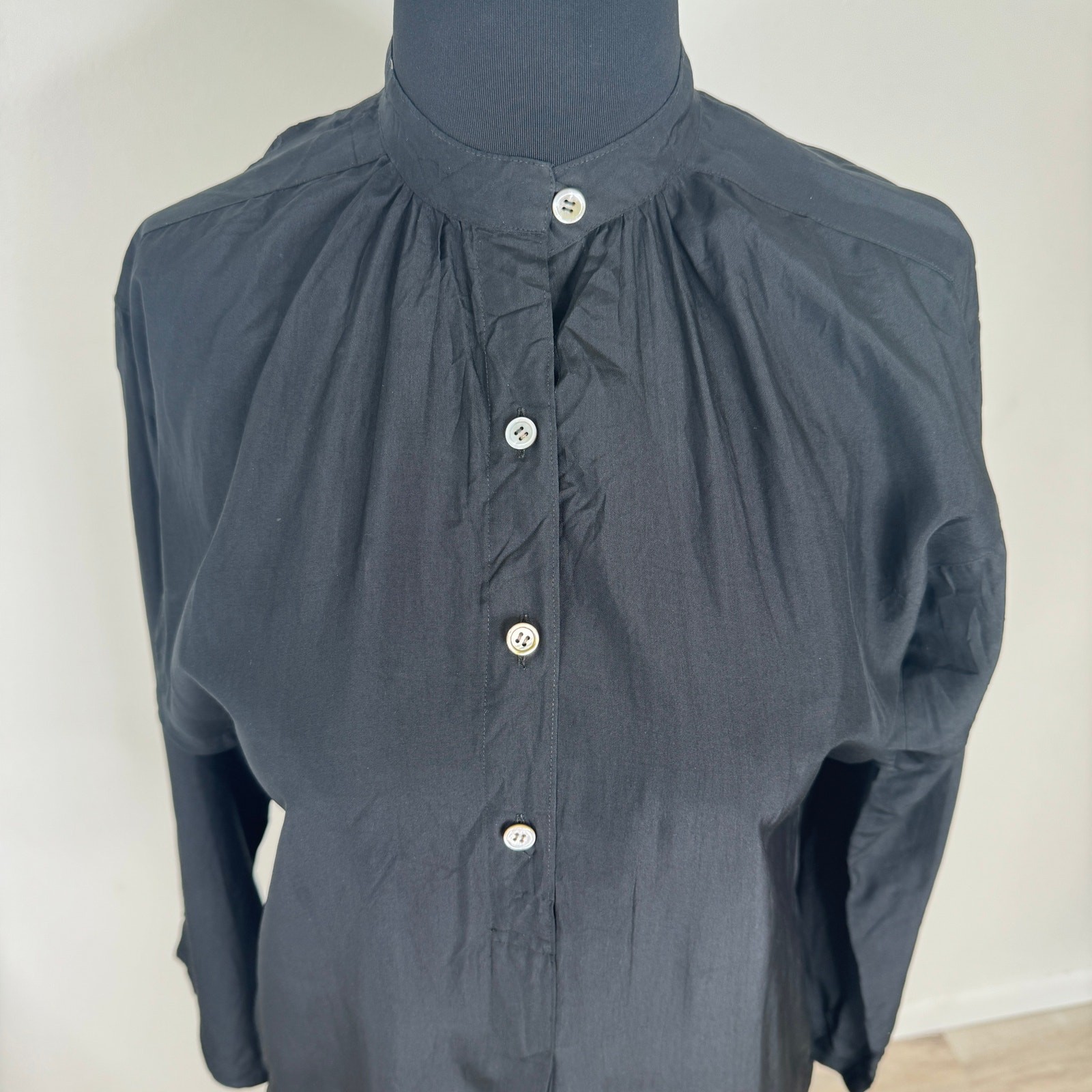 Vtg 80s Cathy Hardwick Black Silk Batwing Dress Dolman Sleeve Minimalist Pockets