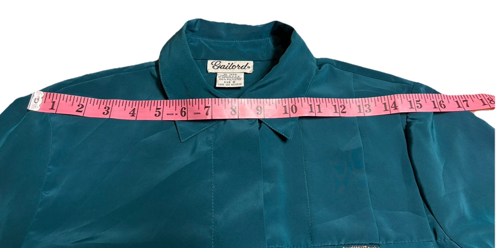 Vintage Gailord Turquoise Teal Polyester Button-Down Collared Women’s Blouse 8