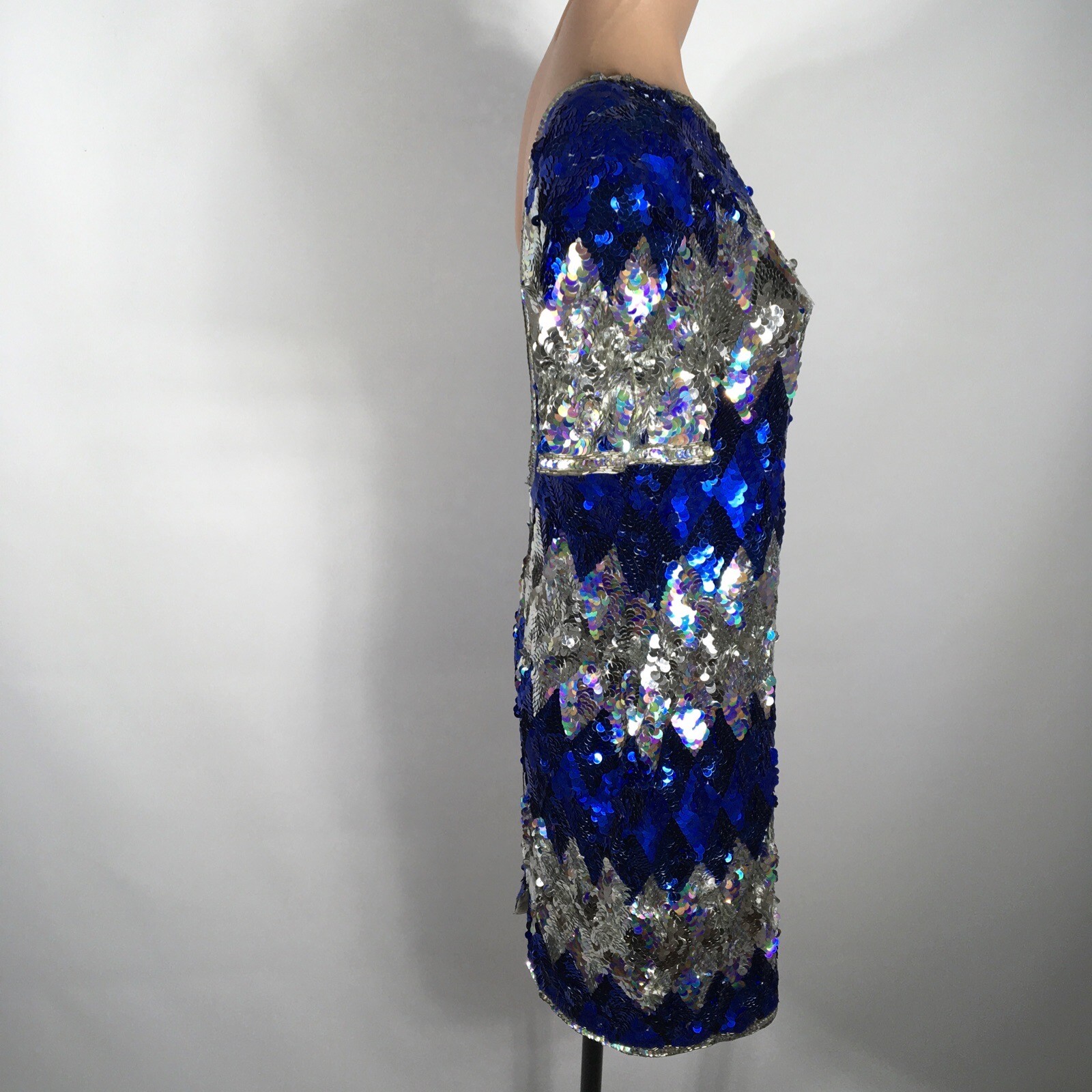 Vintage Iridescent Sequin Low Open Back Party Dress Mini Beaded – Size M