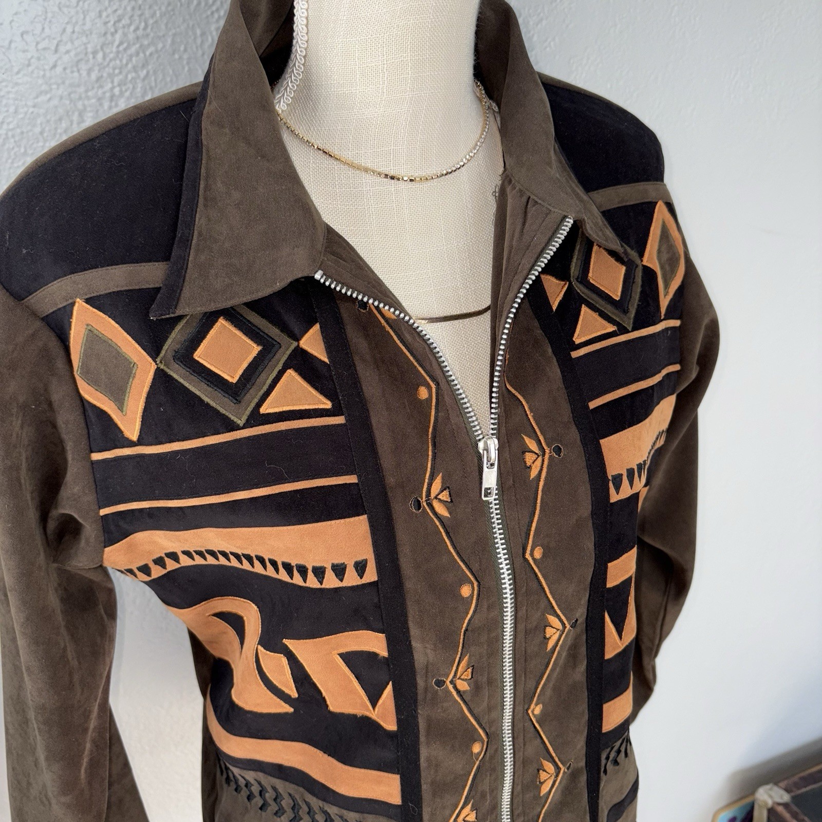 Vintage Noveau MondeGeometric Brown Western Style Jacket Size Medium
