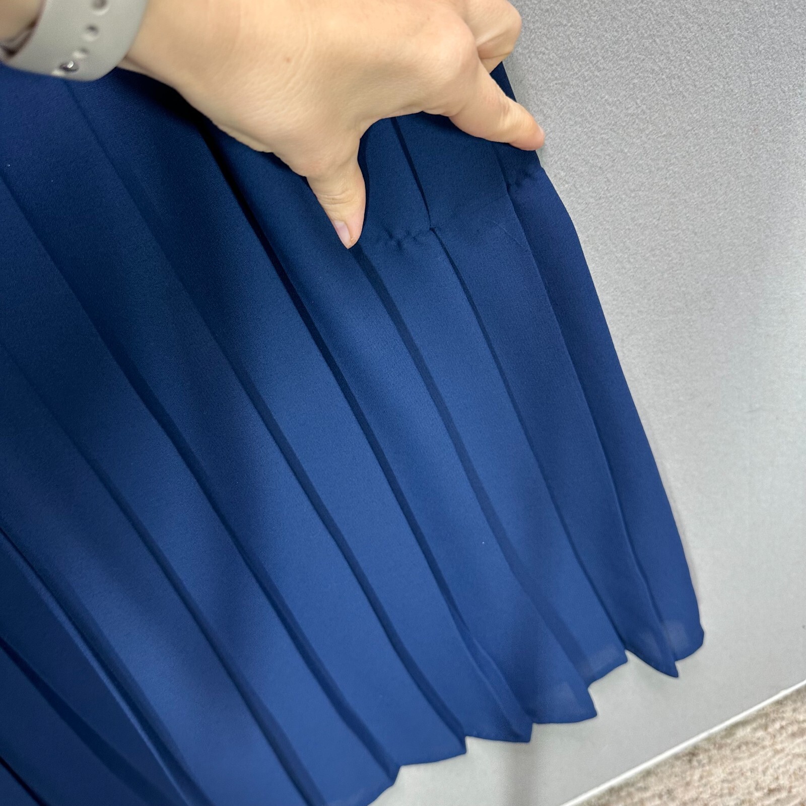 Vintage 70s 80s Navy Blue Dress Size 6 Sailor Pleated Short Sleeve Puff Belted