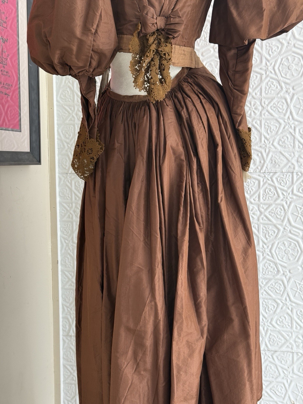 antique 2 piece victorian brown bridal ensemble bodice skirt 1800s small/xs