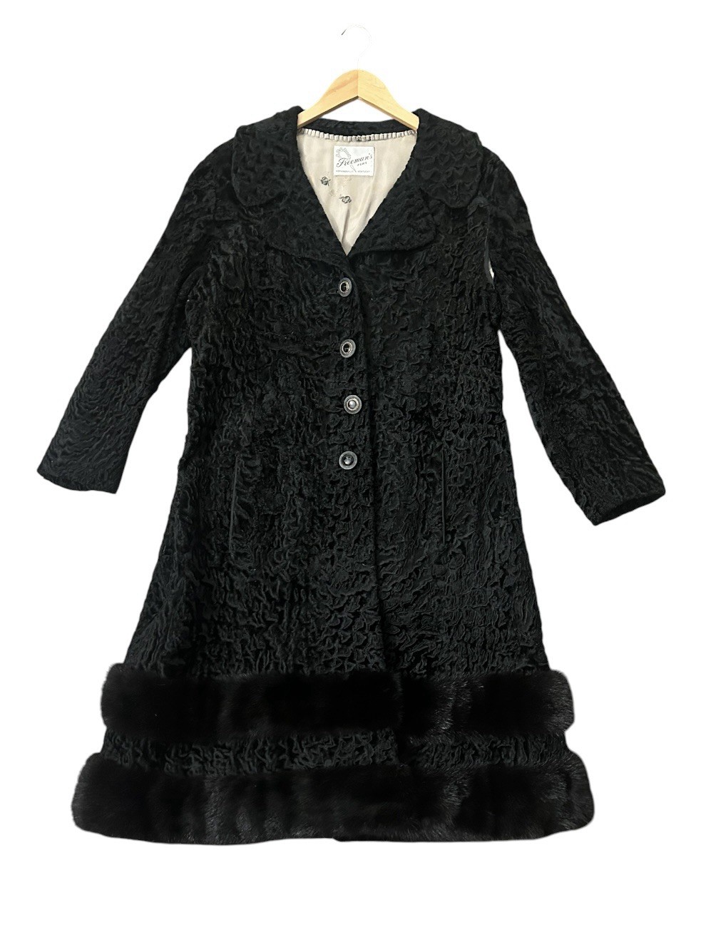 Vintage 1940s Freeman’s Furs Black Lamb & Brown Mink Fur Coat, Medium AS IS