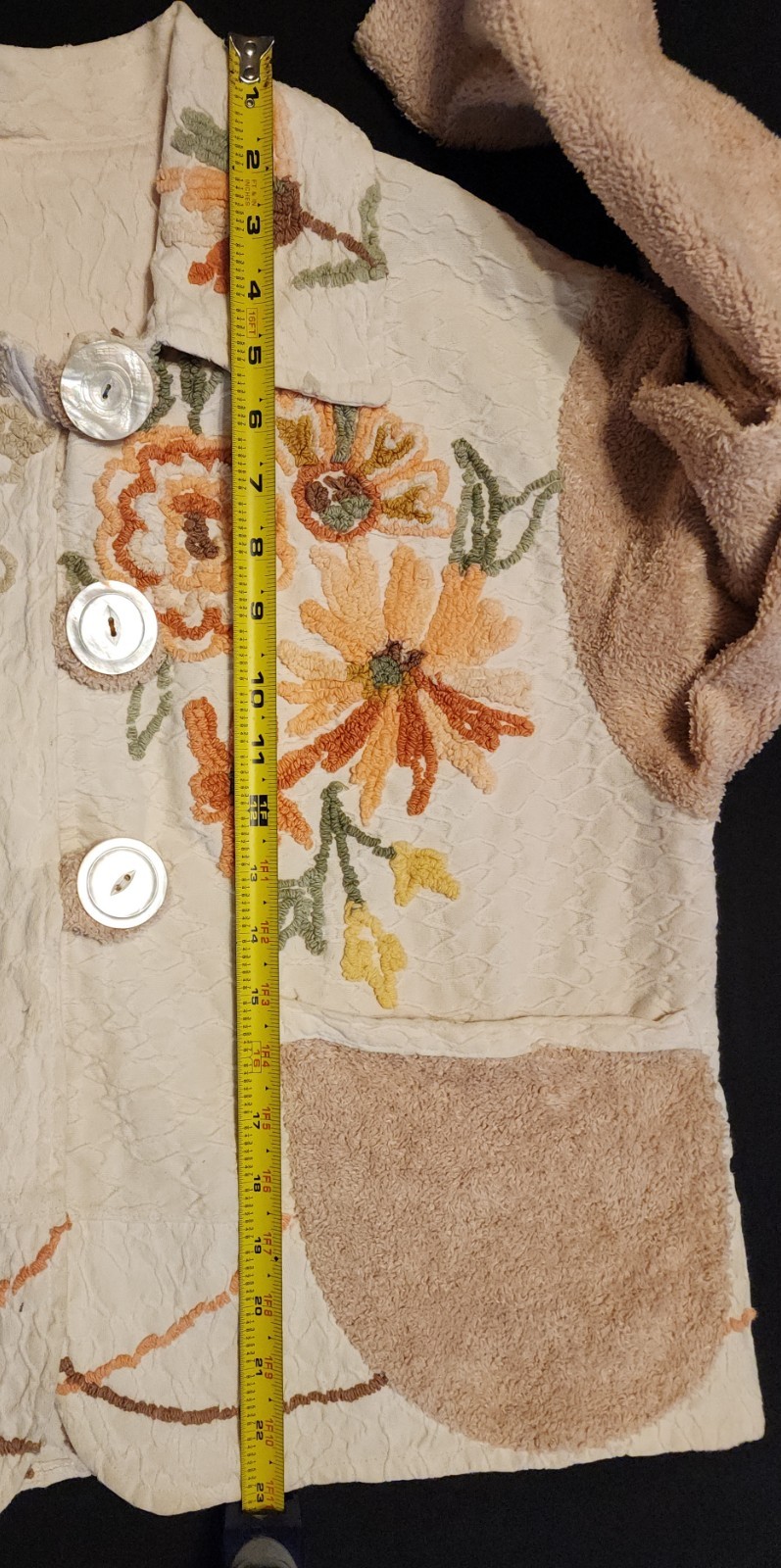 VTG Chenille Jacket Blanket Coat Bedspread Robe Deep Pile Floral 90s Does 50s