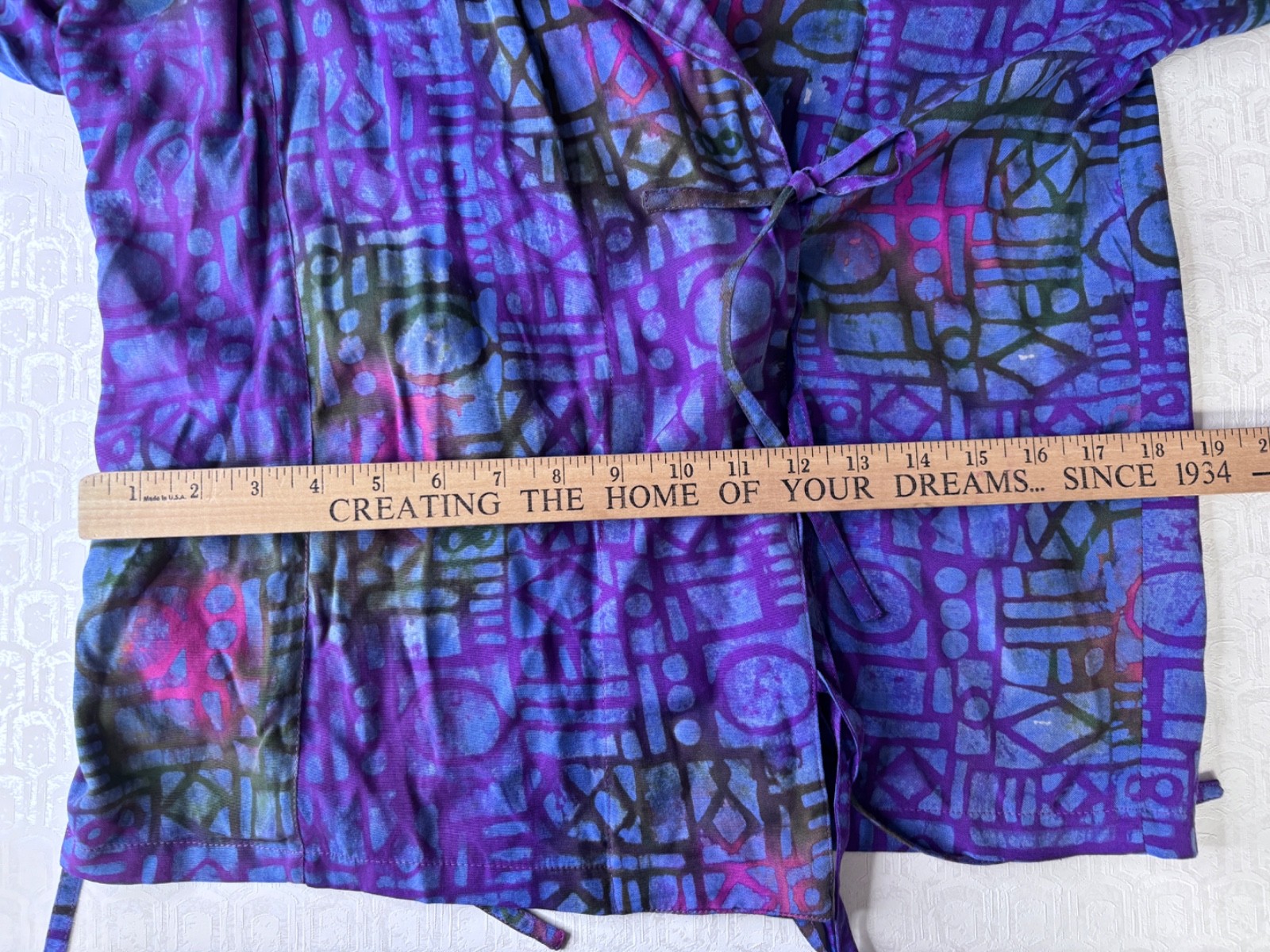 VTG 80’S BOHO PASSPORTS PIER ONE PURPLE BLUE BATIK PRINT WRAP TOP JACKET*S/M