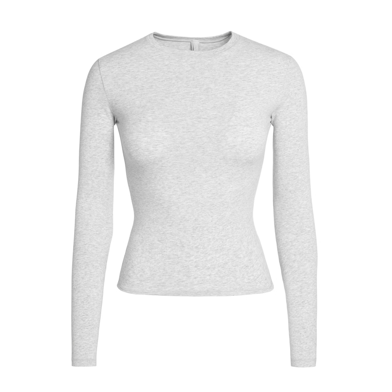 Skims Cotton Jersey Long Sleeve T-Shirt in Light Heather Grey | Size M Medium