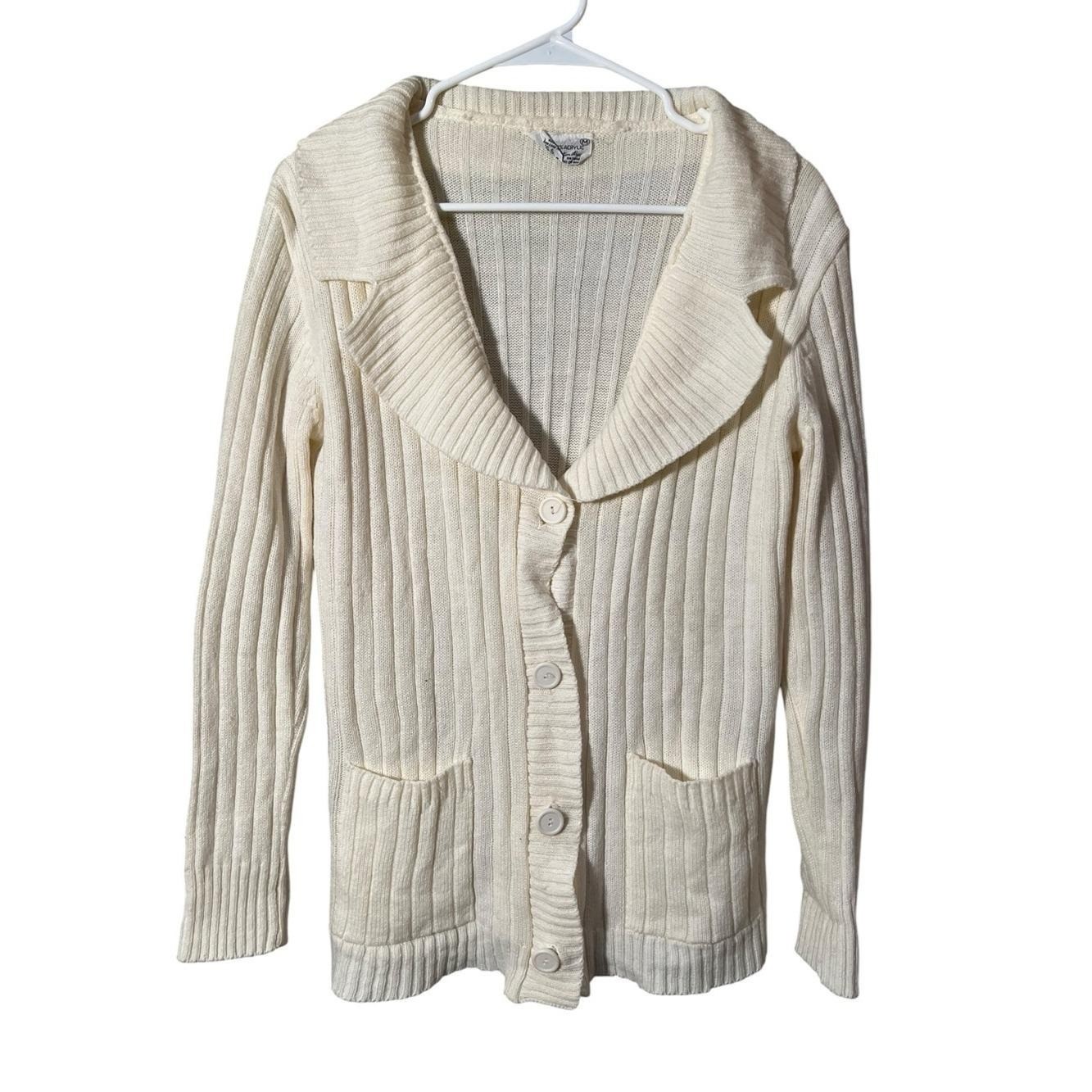 Vintage Kmart Women’s Size Medium Cardigan Sweater Cream White Collared Pockets