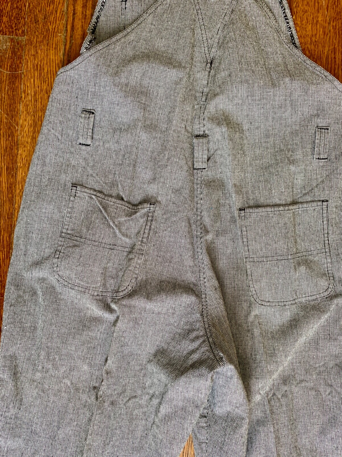 90’s VTG Cropped BIB OVERALLS Houndstooth B&W Cotton M 34×17 grunge punk hippie