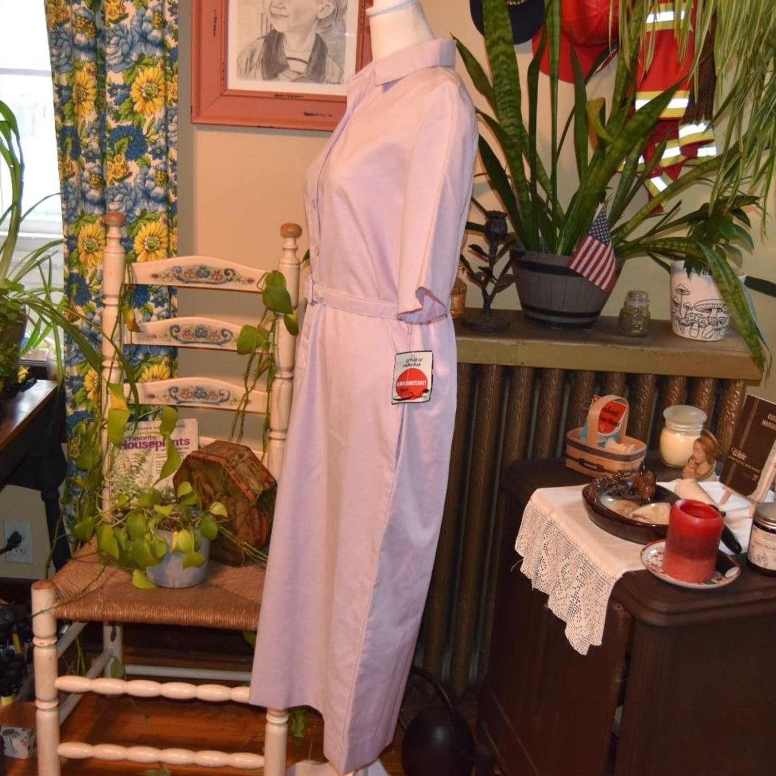 Vintage 1980s Serbin Shirtwaist Dress Purple NOS Belted Dress USA Size Small