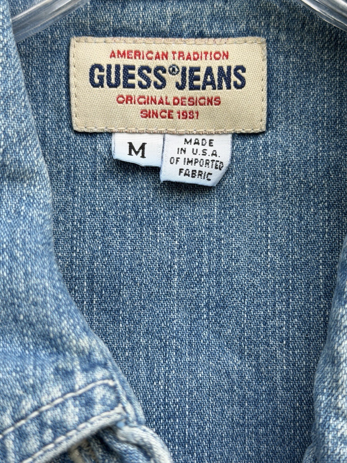 VTG 90’s Guess Jeans Denim Blue SLS Collar BF CTN Blouse SZ Med.