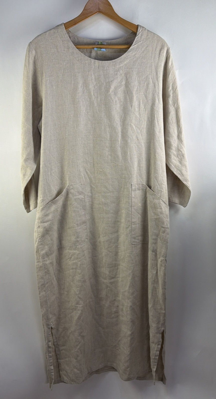 Vtg Linen Dress Heaven Size S Long Sleeve Lagenlook Relaxed Coastal USA Made