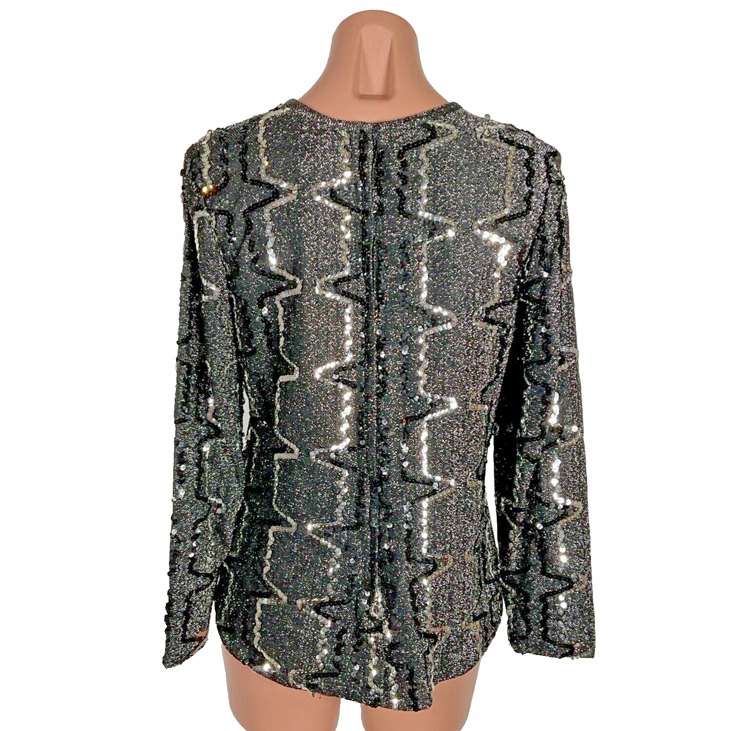 VTG 70s Elinor Gay original black silver sequin blouse top mid century sz 14 MOD