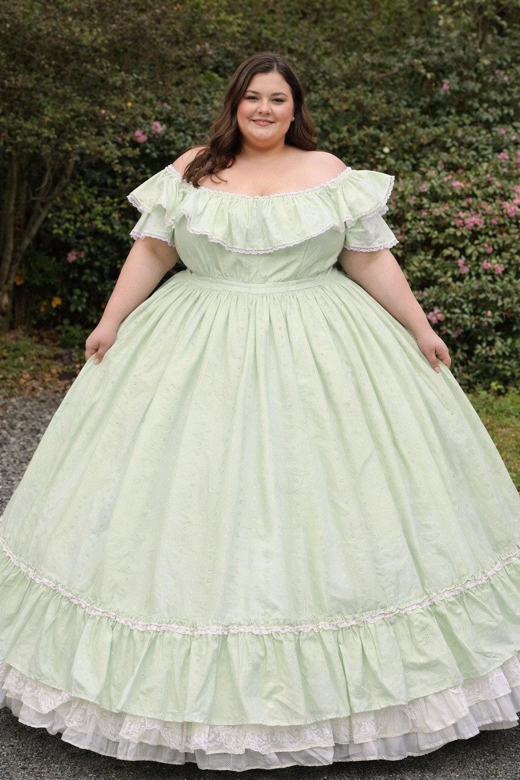 VTG Hoop Skirt Mint Green Taffeta Prairie Ruffle Romantic Party Prom Dress XL