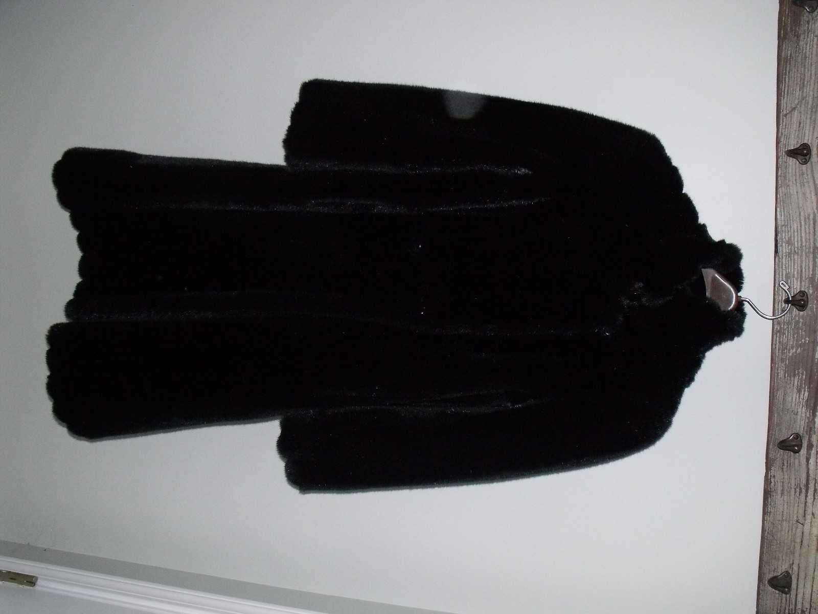 Vintage Black Faux Fur Dress Coat, S/M