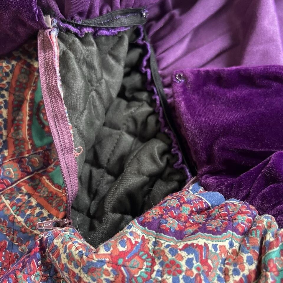Vtg 70s Circa 2000 Brand Deep V Neck Velvet And Quilted Maxi Dress SM
