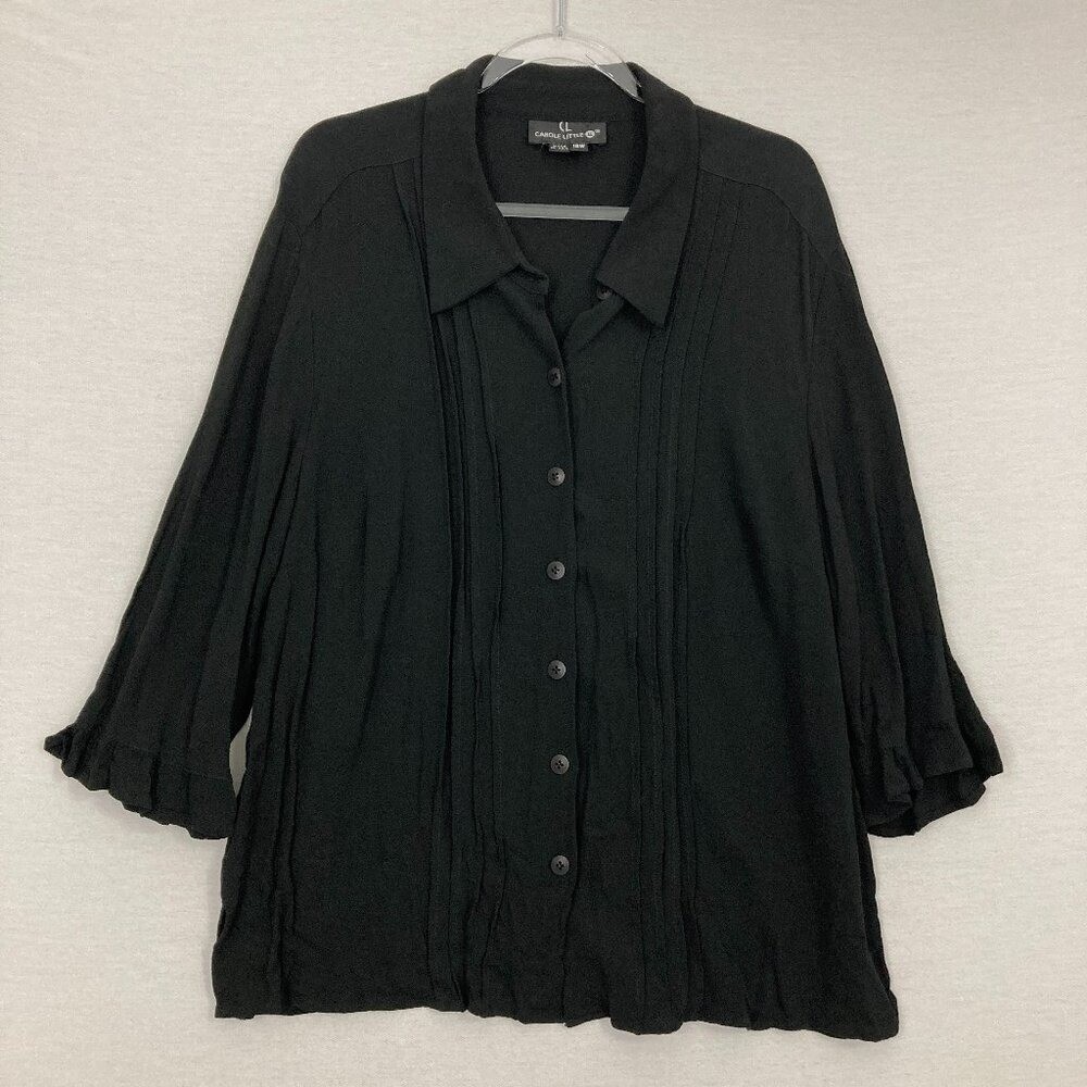 Vintage Carole Little Black Pintuck 3/4 Sleeve Button Down Preppy Office sz 18W